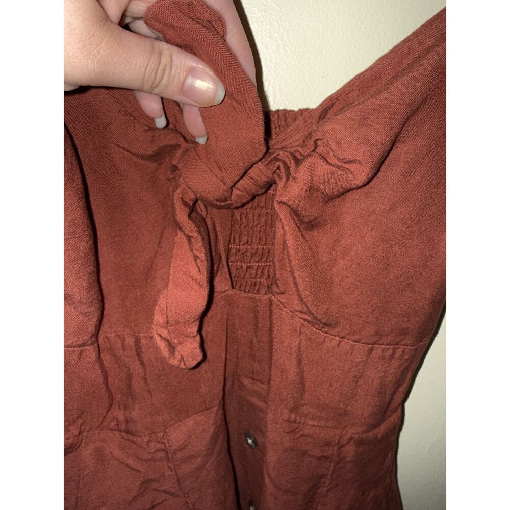 Express Linen Blend Tie Front Button Midi Dress Terracotta Rust Sz XS - Picture 5 of 9
